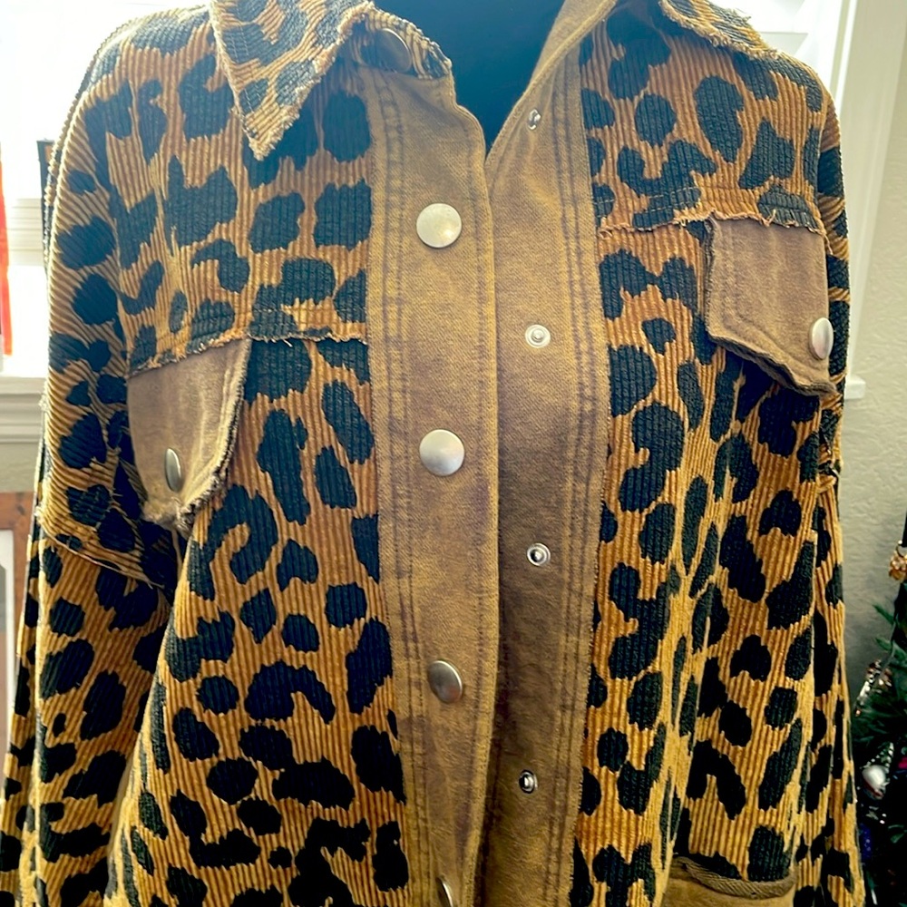 white birch Leopard Print Corduroy Jacket in Brown and Black